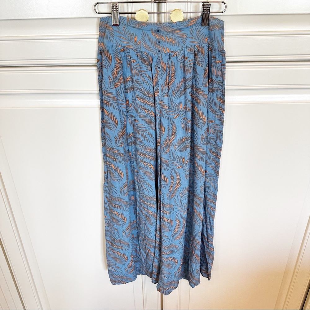 Travida Tra Vida Womens Blue Patterned Wide Leg Pull On Resortwear Pants Palazzo